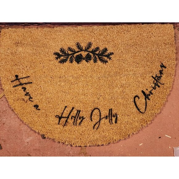 "Have A Holly Jolly Christmas" Half-Moon Coir Doormat - Picture 1 of 1